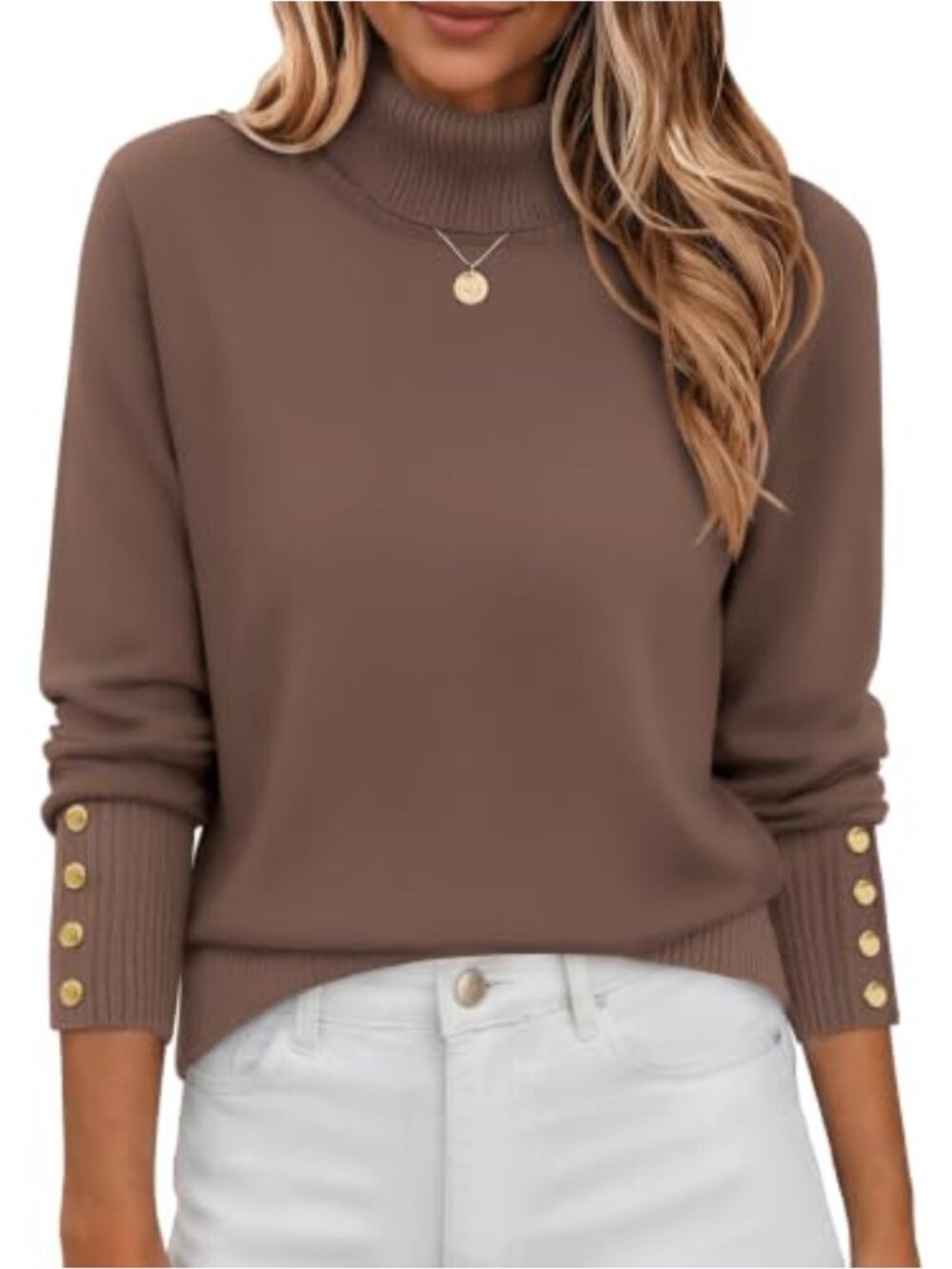 Turtleneck Sweater Long Sleeve Pullover Ribbed Knit Viscose Blend Top